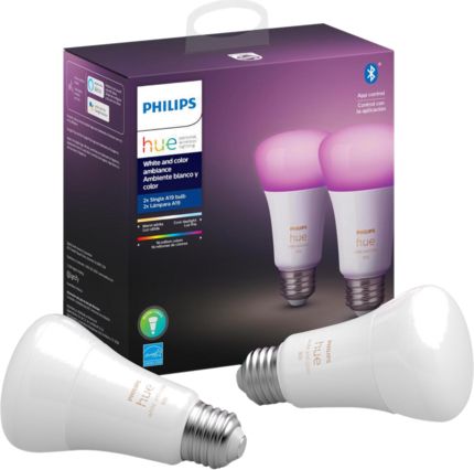 HUE A19 WHT CLR AMB BT BULB 2P
