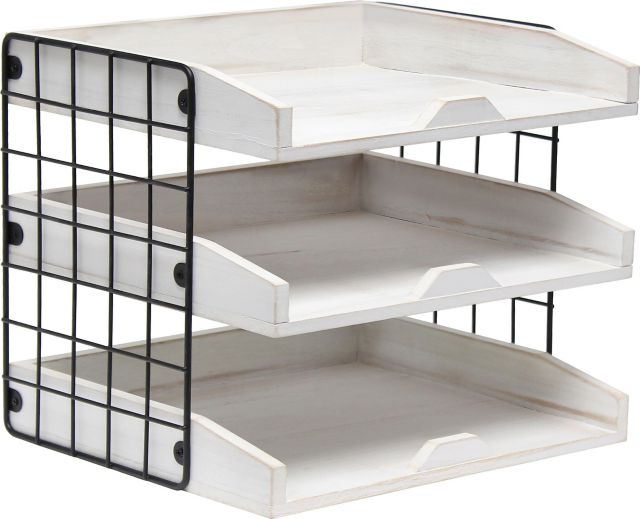 Home Office Wood Desk Organizer Mail Letter Tray with 3 Shelves, White Wash - ONLINE ONLY