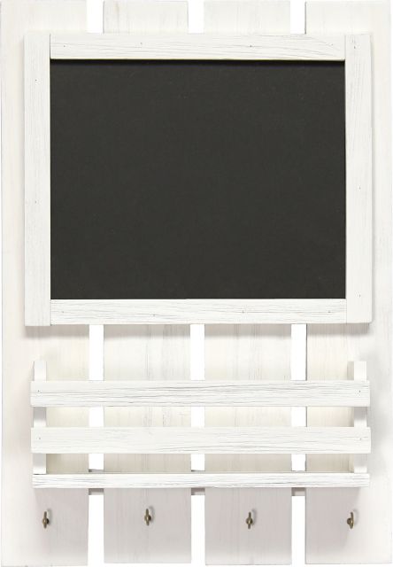 Chalkboard Sign with Key Holder Hooks and Mail Storage, White Wash - ONLINE ONLY