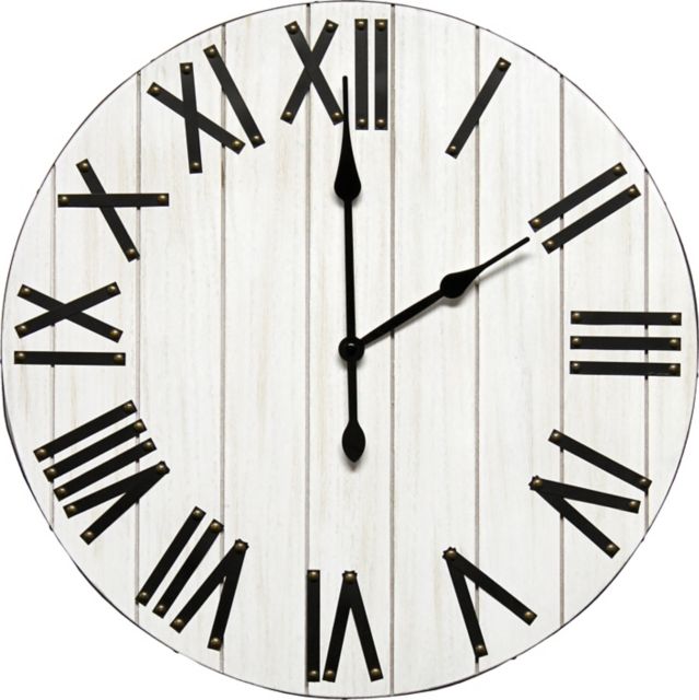 Handsome 21'' Rustic Farmhouse Wood Wall Clock, White Wash - ONLINE ONLY
