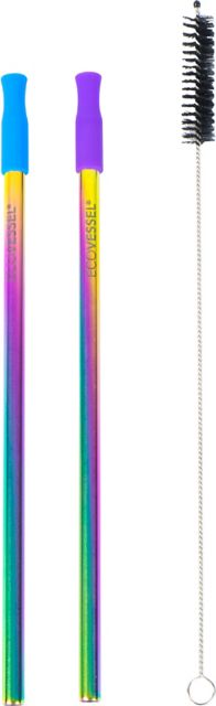 EcoVessel Stainless Steel Reusable Straw Set 2 Rainbow