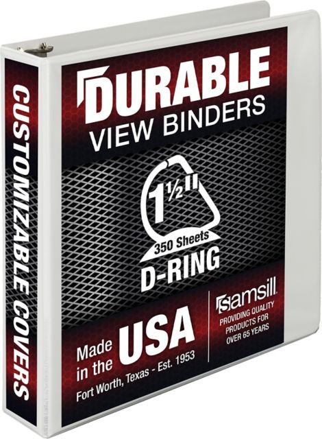 Samsill Durable 1.5'' D-Ring Binders, View Binder, White