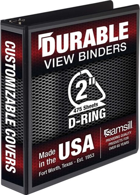 Samsill Durable 2'' D-Ring Binders, View Binder, Black