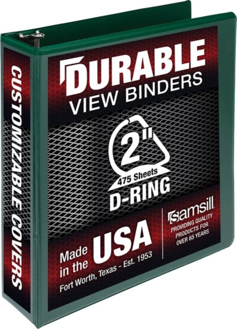 Samsill Durable 2'' D-Ring Binders, View Binder, Green