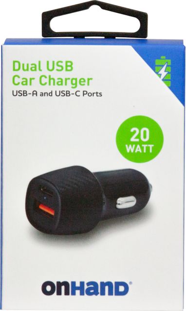 ON HAND DUAL PORT CAR CHARGER, BLACK - ONLINE ONLY