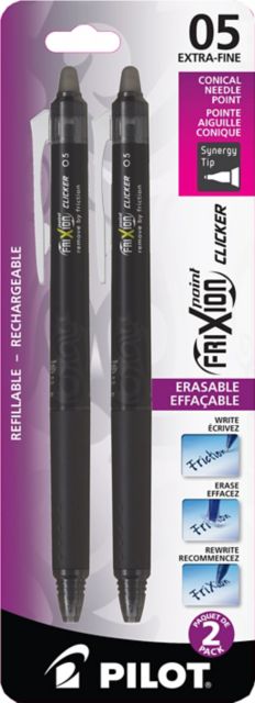 Pilot Frixion Point Clicker Erasable Gel Ink Rolling Ball 0.5mm 2 Pack Black Ink