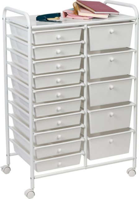 Honey-Can-Do 15-Drawer Metal Rolling Storage Cart, White at