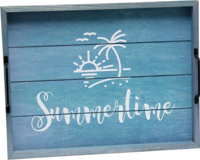 Decorative Wood Serving Tray w/ Handles, 15.50'' x 12'', ''Summertime'' - ONLINE ONLY