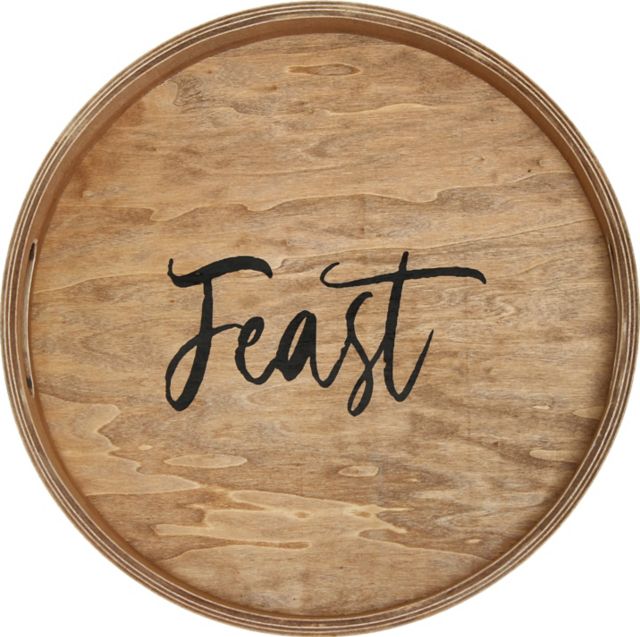 Decorative 13.75'' Round Wood Serving Tray w/ Handles, ''Feast'' - ONLINE  ONLY: University of Colorado Denver