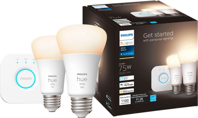 Philips - Hue White A19 Bluetooth 75W Smart LED Starter Kit - ONLINE ONLY