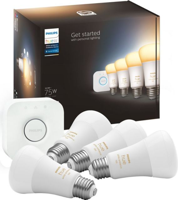 Philips - Hue White Ambiance A19 Bluetooth 75W Smart LED Starter Kit - ONLINE ONLY