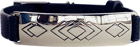 Flare Black Leather Safety Bracelet, Silver - Adjustable - ONLINE ONLY