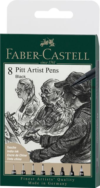 Pitt Pen Black 8 Piece Wallet Set With Fude Pens
