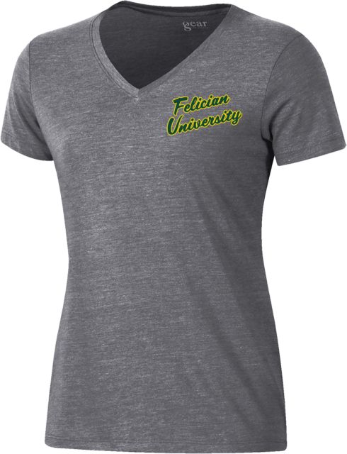 Felician Univ Gear Womens Triblend VNeck Gunsmoke Tee Script Felican University