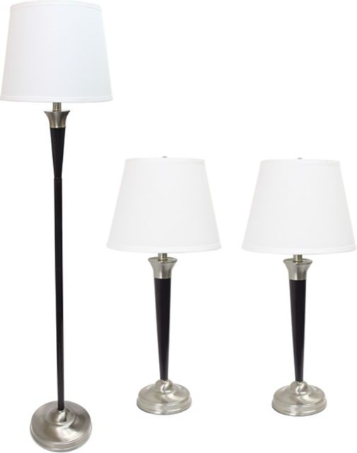 Elegant Designs Malbec Black and Brushed Nickel 3 Pack Lamp Set 2 Table Lamps 1 Floor Lamp Rosdorf Park