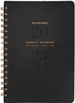 Academic Year 2023-2024 AT-A-GLANCE Signature Wirebound Weekly/Monthly  Planner, English, Black Leather Cover 8.5inx6in'': Trent University