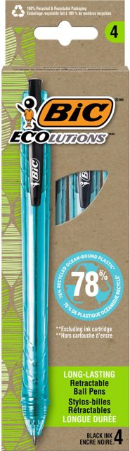 BIC® ECOlutions Ocean Retractable Ball Pen, Black, 4-Pack