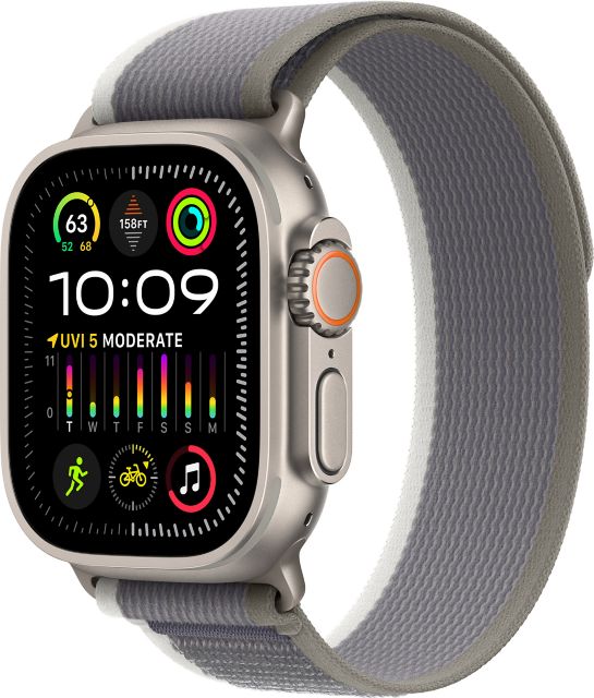 Apple Watch Ultra 2 GPS + Cellular, 49mm Titanium Case with Green/Gray Trail Loop - M/L