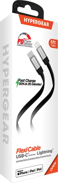 HyperGear Flexi USB-C to Lightning Flat Cable 6Ft, Black