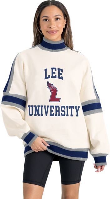 Lee University Women's Oversized Turtleneck Pullover with Bold Stretch-Knit Striped Detail