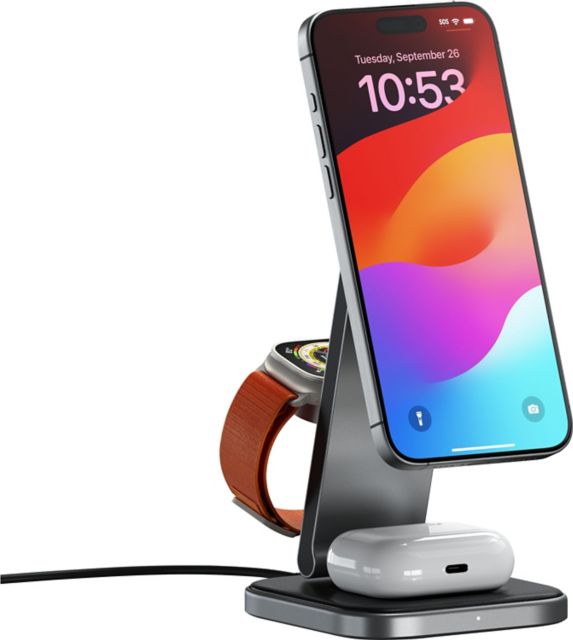 Satechi 2-in-1 Magnetic Wireless Charging Stand, 5.47 x 3.54 x .51in, Space Gray
