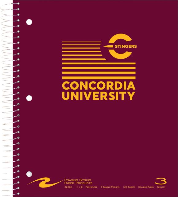 Concordia University 3 Subject 120 Sheet Notebook