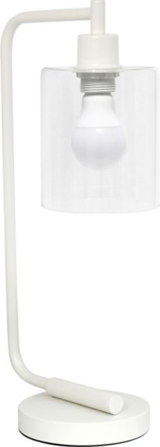 Lalia Home 18.8 Modern Iron Desk Lamp with Cylindrical Glass Shade, for Living Room, Bedroom, with Feit LED Bulb, White - ONLINE ONLY