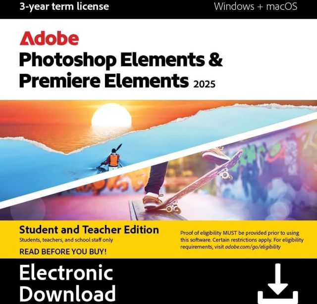 Adobe Photoshop Elements 2025 & Premiere Elements 2025 Student & Teacher Edition - 3 Year License