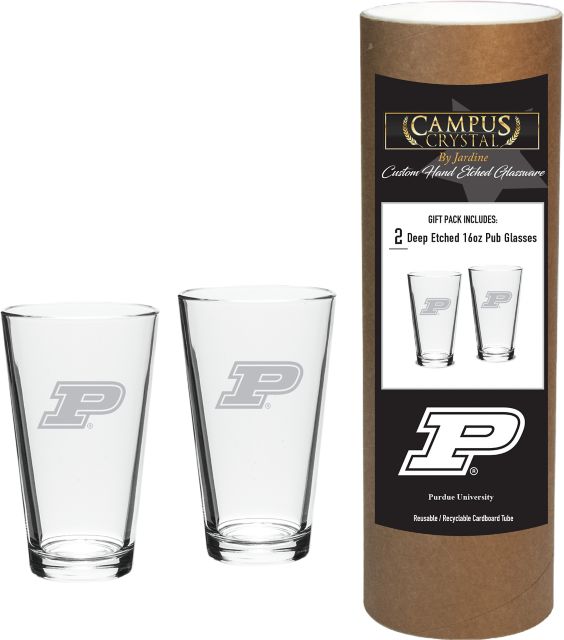 Purdue University 16 oz. Etched Glass - Set of 2