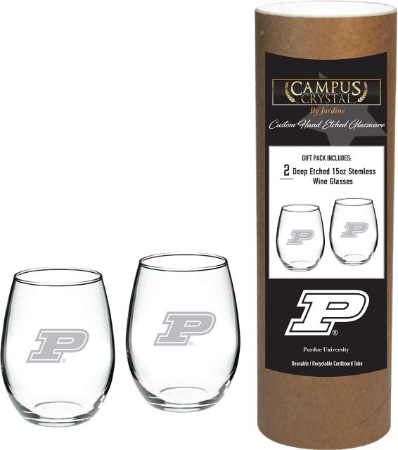 Purdue University 15 oz. Stemless Wine Glass - Set of 2