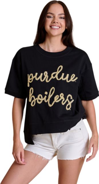 Purdue University Women's Glitter Script Boxy Top