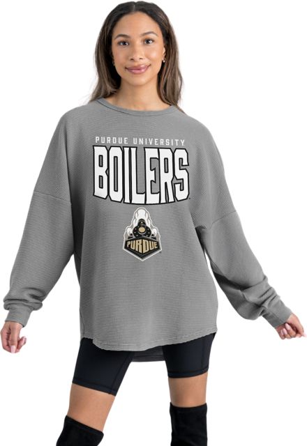 Purdue University Women's Crewneck Essential Corded Pullover with Ribbed Knit Cuff Detail