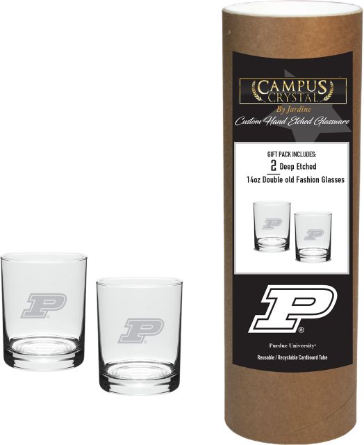 Purdue University 14 oz. Double Old Fashion Glass - Set of 2