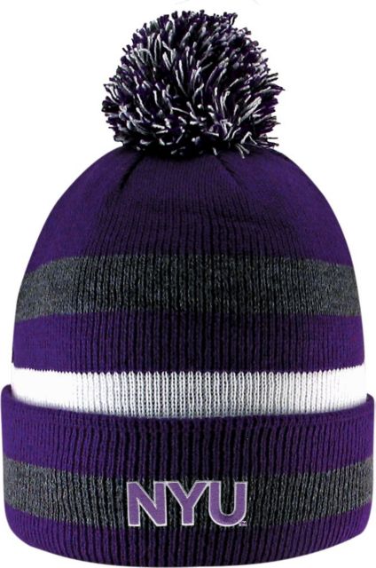 New York University Pom Knit Hat with Cuff
