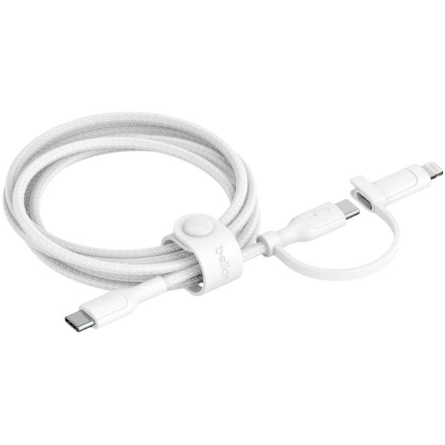 BELKIN BOOSTCHARGE PRO 2-in1 CABLE with USB-C and LIGHTNING CONNECTOR in WHITE