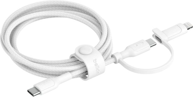 BELKIN BOOSTCHARGE PRO 2-in1 CABLE with USB-C and LIGHTNING CONNECTOR in WHITE