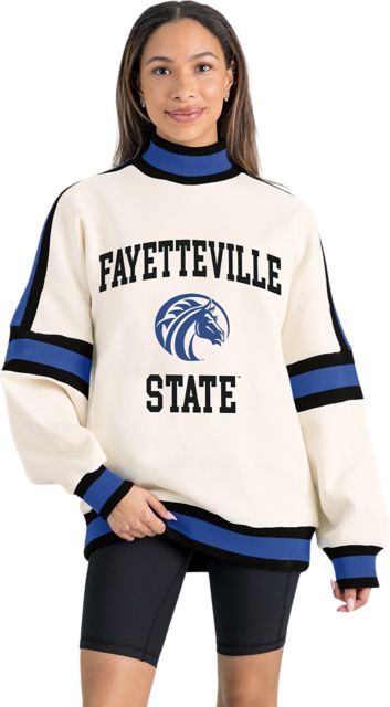 Fayetteville State University Women's Oversized Turtleneck Pullover with Bold Stretch-Knit Striped Detail