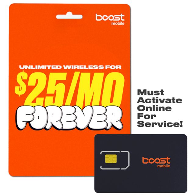 Boost Mobile SIM Kit: $25/MO Forever Unlimited Plan with Unlimited Talk, Text & Data - First Month Included - New Customers and US Phones Only - Must Activate  Online for Service
