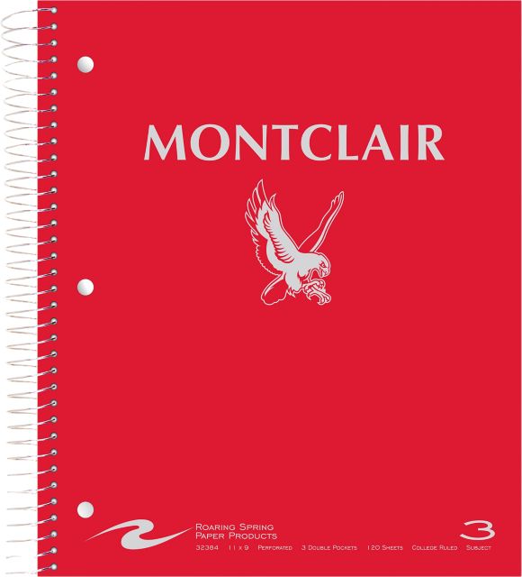 Montclair State University Foil Imprinted 3 Subject College Ruled Spiral Notebook, 11" x 9", 120 Sheets