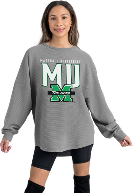 Marshall University Women's Crewneck Essential Corded Pullover with Ribbed Knit Cuff Detail