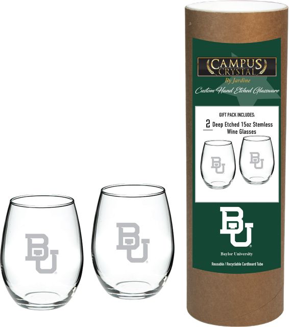 Baylor University 15 oz. Stemless Wine Glass - Set of 2