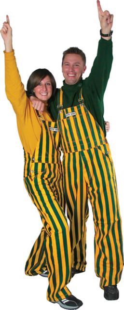 Green and cheap yellow striped overalls