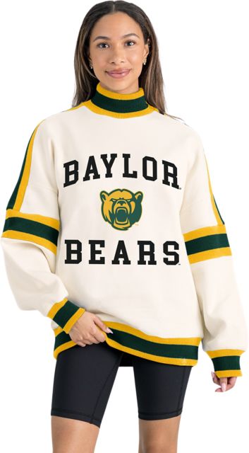 Baylor University Women's Oversized Turtleneck Pullover with Bold Stretch-Knit Striped Detail