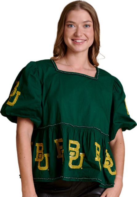 Baylor University Women's Puff Sleeve Peplum Top