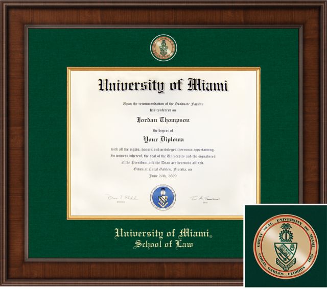 University of Miami, Presidential Diploma Frame. Masters, PhD. Law. Diploma Size 11x14 - ONLINE ONLY