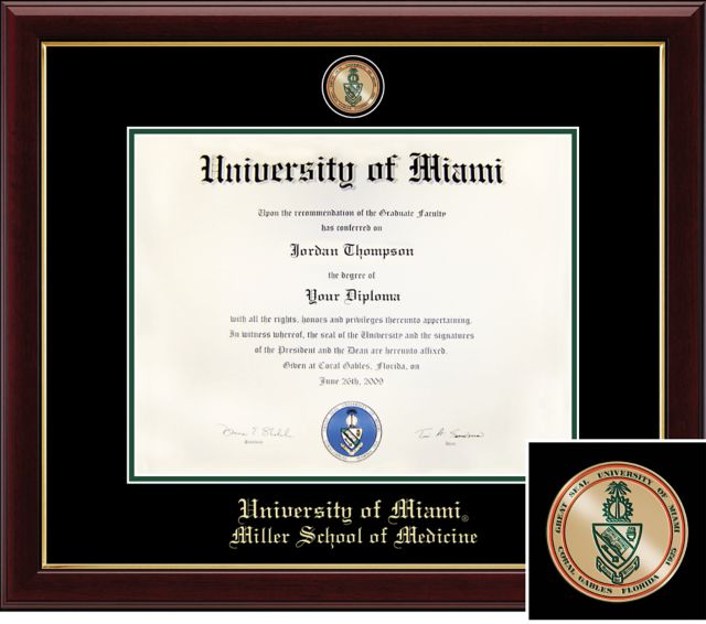 University of Miami, Masterpiece Diploma Frame. Masters, PhD.  Medicine. Diploma Size 11x14 - ONLINE ONLY