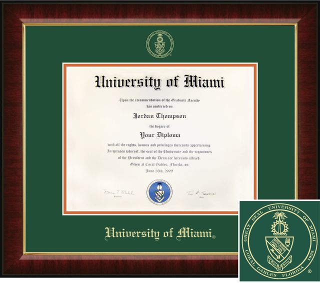 University of Miami, Embossed Diploma Frame. Bachelors.  Diploma Size 8.5x11 -  ONLINE ONLY