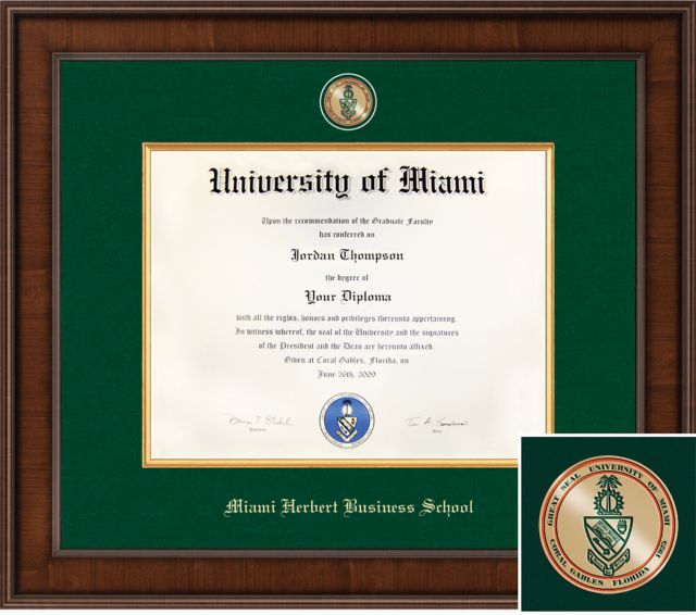 University of Miami, Presidential Diploma Frame. Masters, PhD. Business. Diploma Size 11x14 - ONLINE ONLY