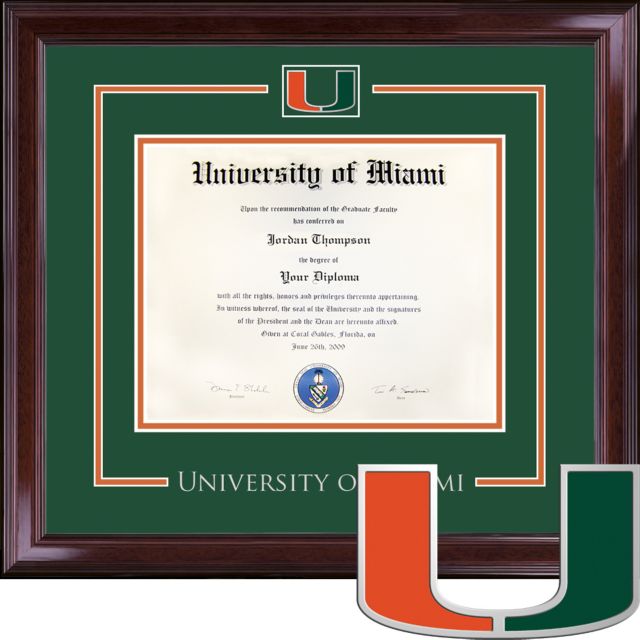 University of Miami, Spirit Diploma Frame. Bachelors. Church Hill Classics. Diploma Size 8.5x11