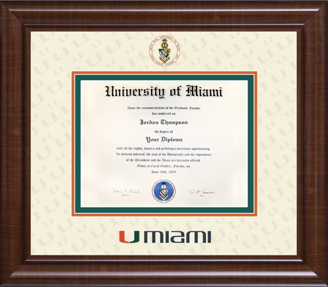 University of Miami 8.5'' x 11'' Diploma Frame